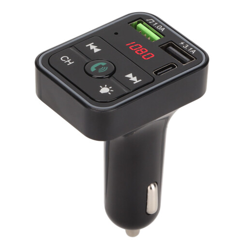 Car FM Transmitter Bluetooth Adapter,Hands-Free Siri Google Assistant with Volume Control and Power Off Restart for iPhone Samsung Huawei Android 1