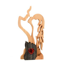 Houten Ornament Houten Paar Beeld voor Thuisdecoratie Abstract Kussend Paar Beeld Eeuwige Liefde Sculptuur Valentijnsdag