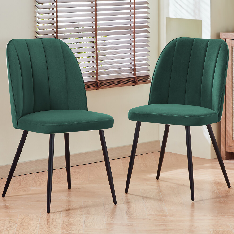 Ainpecca (, 2Pcs) Velvet Dining Chairs Padded Seat Green