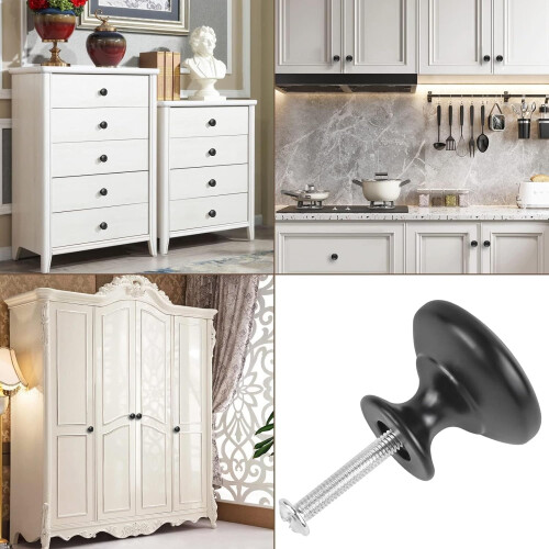 4X Matte Black Cabinet Knobs Round Drawer Handles Solid Metal for Kitchen Cupboard Door 1