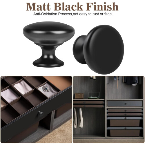 4X Matte Black Cabinet Knobs Round Drawer Handles Solid Metal for Kitchen Cupboard Door 2