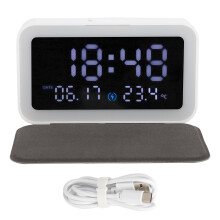 Multi Functional Digital Alarm Clock With Bluetooth Speaker Wireless Charging Pad And Usb Port Led Display With Dimmable Screen And Snooze Button