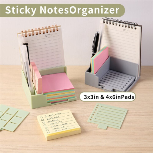 Porta Note Adesive, per Dispenser di Stencil per Note Adesive 3x3/4x4 con Modello, Organizer per Blocco Note per Ufficio, Verde 2
