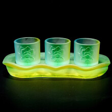 3PC Colored Glaze Buddha Offering Water Cup Set with Base, 4cm for Holy Water and Altar Decor