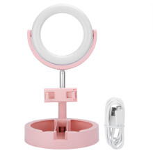 Selfie Ring Light With Storage Base 3 Lighting Tones Foldable Portable Angle Adjustable Dimmable Light Universal Rotatable Phone Holder For Live