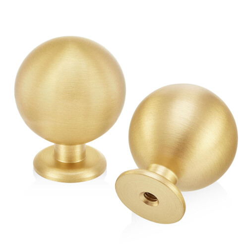15Pack Brass Cabinet Knobs 1.1 Inch, Brushed Gold Sphere Dresser Pulls, Solid and Durable