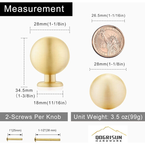 15Pack Brass Cabinet Knobs 1.1 Inch, Brushed Gold Sphere Dresser Pulls, Solid and Durable 2