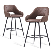 Set of 2 PU Leather Bar Stools Bar Chair Brown
