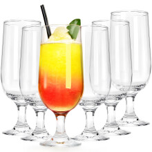 6 Pack Hurricane Glasses 14 oz Clear Tulip Pina Colada Cocktail Cups for Tropical Drinks and Juice