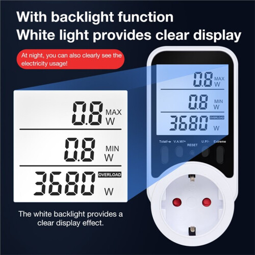 Digital LCD  Meter Wattmeter for Voltage Current Monitoring and Power Consumption Analysis EU Plug 2