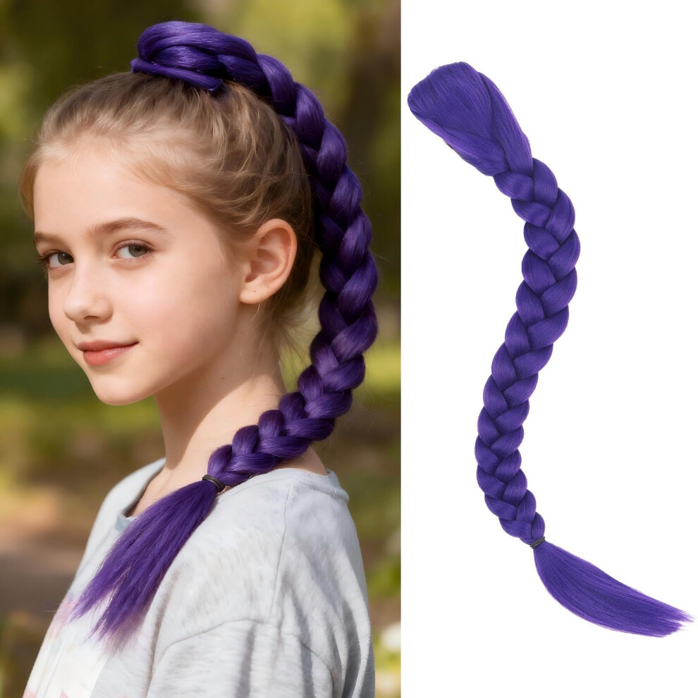 26 Inch Purple Braided Ponytail Hair Extension Clip In Synthetic Wig for Cosplay and Costumes