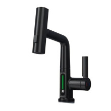 Waterfall Basin Faucet Pull-Out Kitchen & Bathroom Faucet Rainfall Temperature Digital Display No Battery Blcak