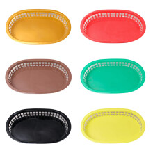 Plastic Fast Food Baskets Set of 6 Colorful Reusable Oval Snack Baskets for Burgers and Fries
