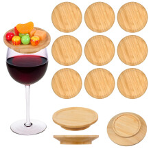 12pcs Wine Glass Charcuterie Topper Set, Reusable Bamboo Appetizer Plates, Fits Most Wine Glasses