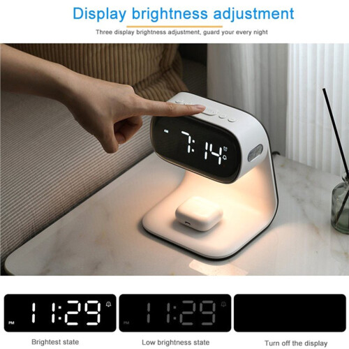 Multifunctional Clock with Night Light, Wireless Charging Clock, Holiday Couple Gift, Three Brightness Clock A EU Plug 2