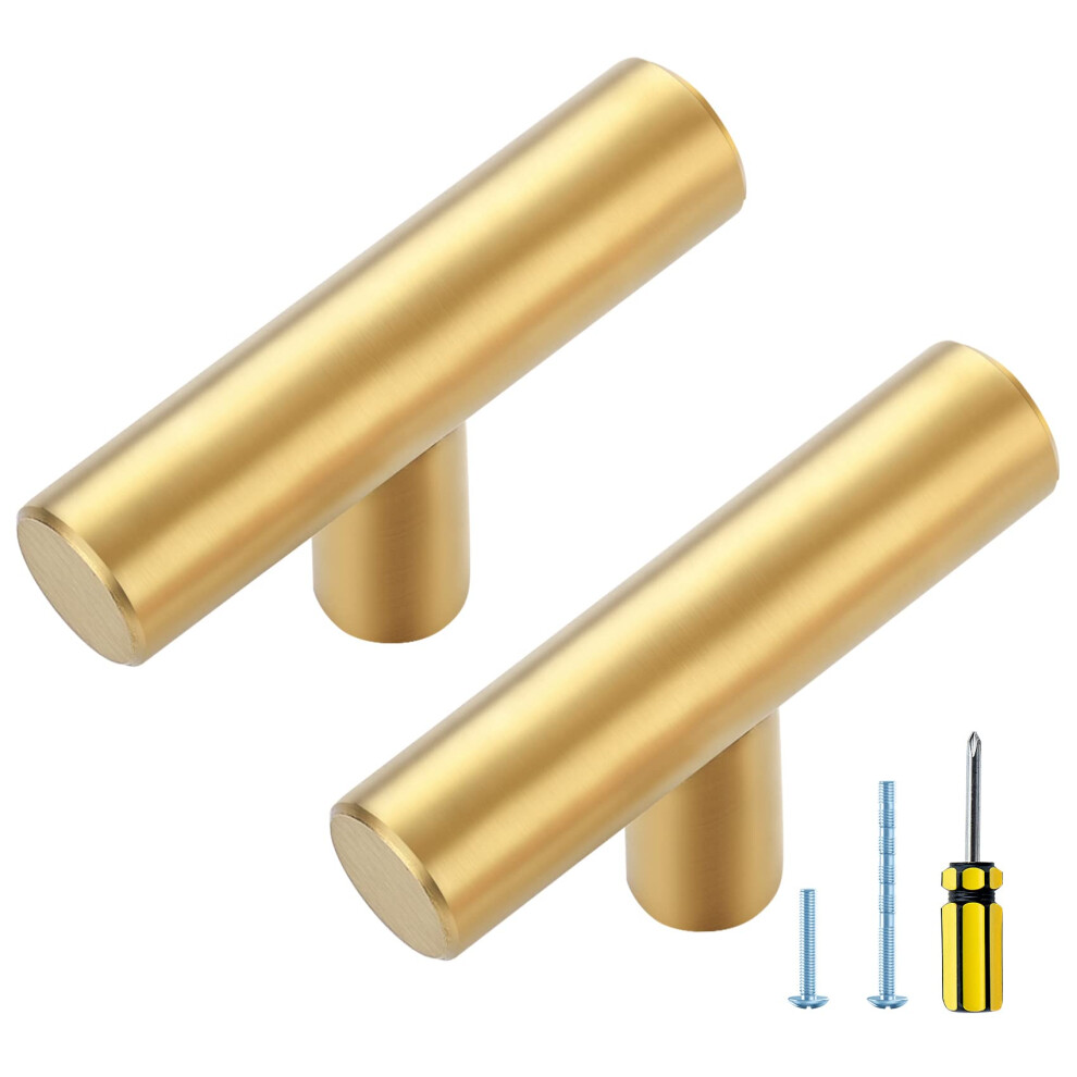 30 Pack Brushed Brass Cabinet Knobs 2 Inch Gold T Bar Drawer Pulls For Dresser And Cabinets 9189345618932