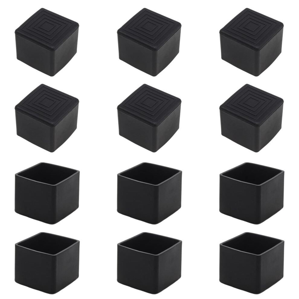12Pcs 1 Inch Square Furniture Leg Protectors Rubber Chair Leg Caps For Antislip Floor Protection 9189345618451