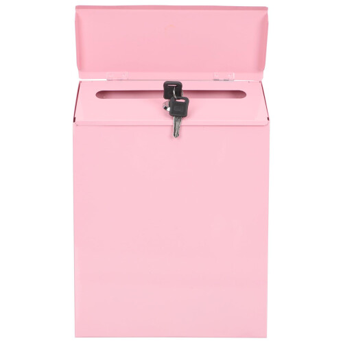 Wall Mounted Mailbox with Secure Key Lock, Lockable Suggestion Box for Home and Office, Pink