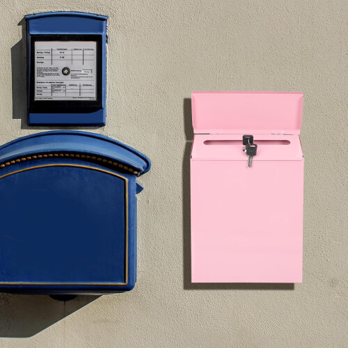 Wall Mounted Mailbox with Secure Key Lock, Lockable Suggestion Box for Home and Office, Pink 2