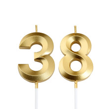 Gold Number Birthday Candles 38 83 with  Gold Finish for Party Cake Decoration