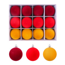 12pcs Multicolored Flocking Christmas Ornament-red yellow