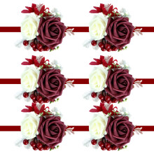 Wedding Wrist Corsage Flower Boutonniere Elegant Wrist-wine red