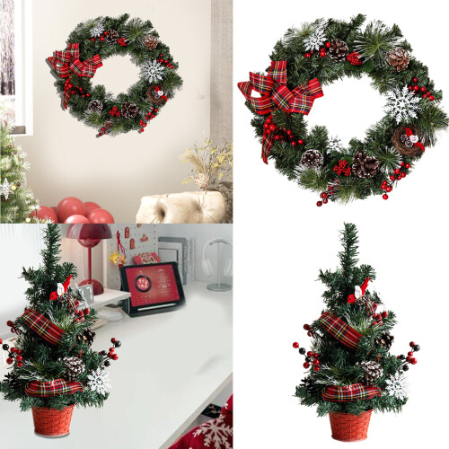 Artificial Miniature Christmas Tree and Wreath with-50cm red 2