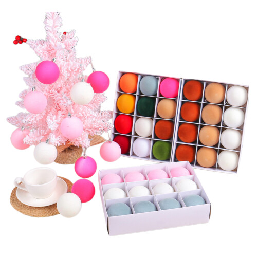 12pcs Multicolored Flocking Christmas Ornament-red yellow 2
