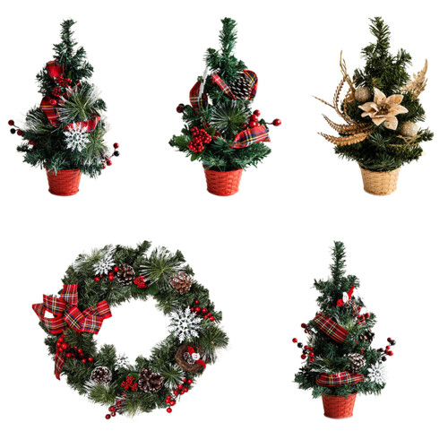 Artificial Miniature Christmas Tree and Wreath with-50cm red 1