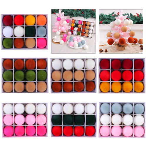 24Pcs Christmas Tree Hanging Pendant Flocking-Off white pink 2