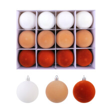 12pcs Colorful Flocking Christmas Balls 6CM Various-Brown white