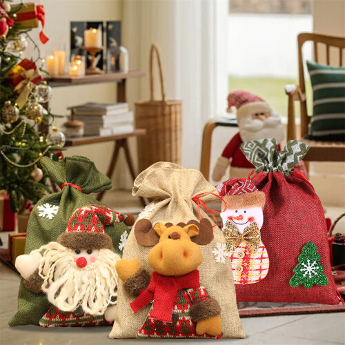 5Pcs Holiday Gift Holders with Drawstring Closure Christmas 1