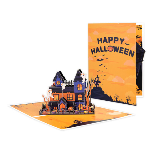 Creative Halloween 3D Castles Greeting Card with Spiders for