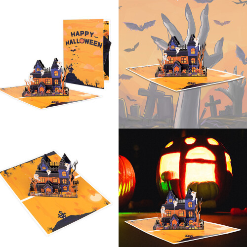 Creative Halloween 3D Castles Greeting Card with Spiders for 1