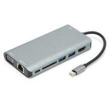 Adaptador multiportas USB-C de alumínio leve, hub 8 em 1 com carregamento rápido Power Delivery, HDMI 4K, Ethernet, leitor de cartão SD e entrada