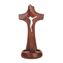 Handmade Wooden Crucifix with Magnetic Base, Catholic Standing Jesus Cross for Home Prayer Decor