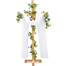 Extra Large 58 Inch Wedding Wooden Cross with White Satin Fabric and Dual Eucalyptus Garlands