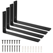 4 Pack 10 Inch Heavy Duty Shelf Brackets, Rustic Black Cast Iron Industrial Pipe Wall Mount