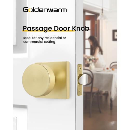 Brushed Gold Passage Door Knobs 3 Pack, Modern Brass Finish, Reversible Handle for Hallway 1