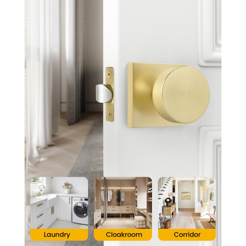 Brushed Gold Passage Door Knobs 3 Pack, Modern Brass Finish, Reversible Handle for Hallway 2