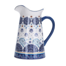 Blue Talavera Ceramic Water Pitcher 2.5 Quart with Handle, Lead Vase for Flower Arrangements