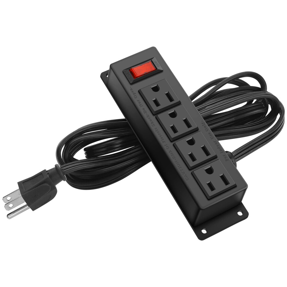 Wall Mount Power Strip With Switch, 4 Outlet Design, 6Ft Cord, Under Desk Mount, Black 1 Pack 9001264034238