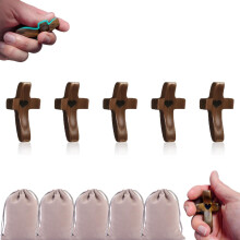 Wooden Pocket Cross Set, Handmade Walnut Palm Cross for Prayer and Stress Relief, Christian Gift 5PCS