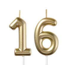 Gold Number 16 and 61 Birthday Candles, 3D Diamond Design Smokeless Cake Toppers for Party Decor