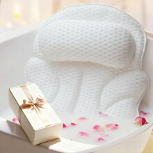 Bath Pillow for Tub with Neck and Shoulder Support, 4D Air Mesh, Suction Cups, Laundry Bag, Gift Box