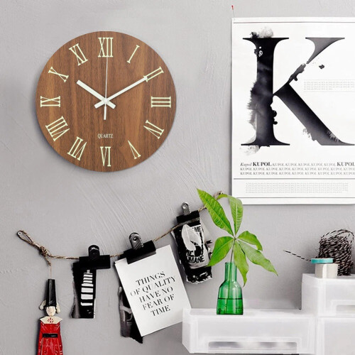 12" Luminous Night Light Wall Silent Ticking Clock Quartz Movement Round Clock 1