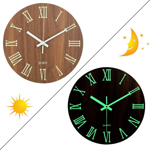 12" Luminous Night Light Wall Silent Ticking Clock Quartz Movement Round Clock