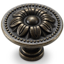 Set of 10 Vintage Brass Flower Cabinet Knobs, Rustic Antique Brass Drawer Pulls, Round Zinc Alloy
