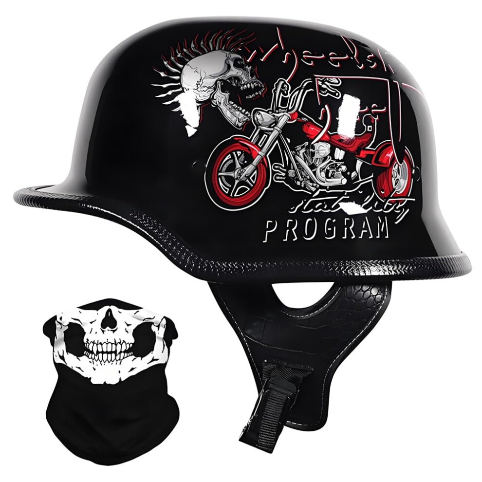 Motorcycle Half Helmet Dot Approved German Style Vintage Open Face Skull Cap For Cruiser M 5758Cm 9001264034948