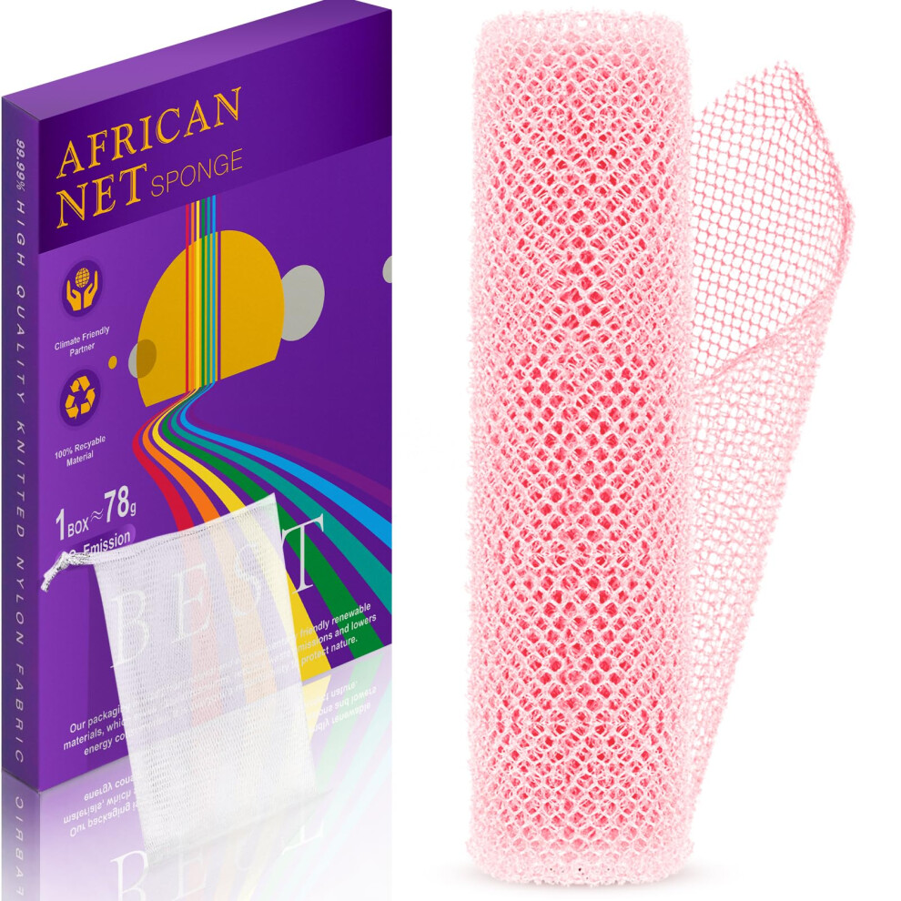 Pink African Bath Sponge Exfoliating Body Scrubber For Deep Cleansing Quick Drying Long Net